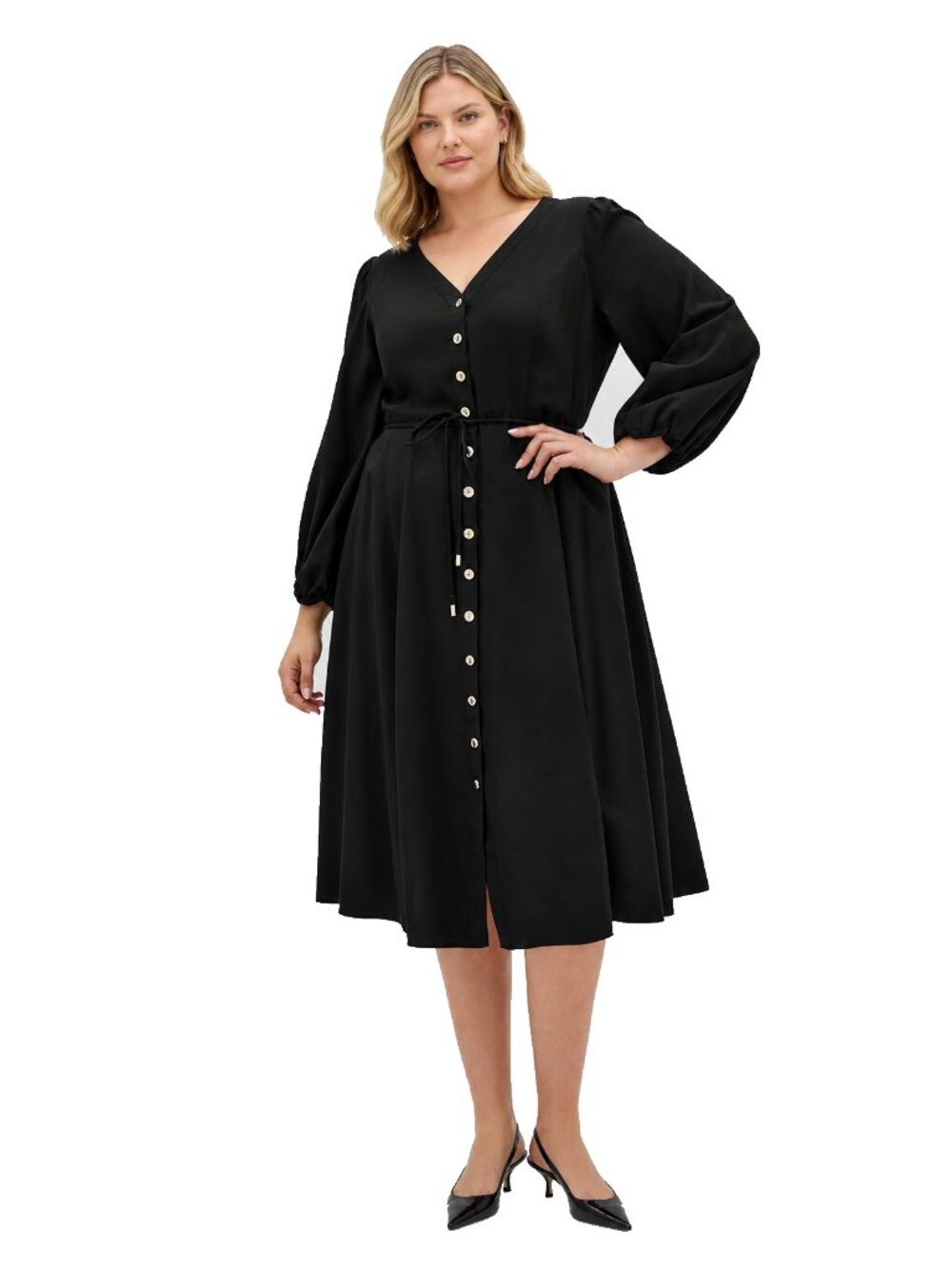 City Chic Kristina Tie-Waist Midi Dress Black